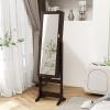 imageGiantex 2 LEDs Standing Jewelry Cabinet with Full Length Mirror Lockable Mirrored Jewelry Armoire with 2 Drawers 4 Adjustable Angles Jewelry Storage Organizer BrownBrown