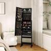 imageGiantex 2 LEDs Standing Jewelry Cabinet with Full Length Mirror Lockable Mirrored Jewelry Armoire with 2 Drawers 4 Adjustable Angles Jewelry Storage Organizer BrownBlack
