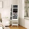 imageGiantex 2 LEDs Standing Jewelry Cabinet with Full Length Mirror Lockable Mirrored Jewelry Armoire with 2 Drawers 4 Adjustable Angles Jewelry Storage Organizer BrownWhite