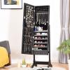 imageGiantex 2 LEDs Standing Jewelry Cabinet with Full Length Mirror Lockable Mirrored Jewelry Armoire with 2 Drawers 4 Adjustable Angles Jewelry Storage Organizer BrownBlack