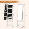 imageGiantex 2 LEDs Standing Jewelry Cabinet with Full Length Mirror Lockable Mirrored Jewelry Armoire with 2 Drawers 4 Adjustable Angles Jewelry Storage Organizer BrownWhite