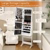 imageGiantex 2 LEDs Standing Jewelry Cabinet with Full Length Mirror Lockable Mirrored Jewelry Armoire with 2 Drawers 4 Adjustable Angles Jewelry Storage Organizer BrownWhite