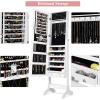 imageGiantex 2 LEDs Standing Jewelry Cabinet with Full Length Mirror Lockable Mirrored Jewelry Armoire with 2 Drawers 4 Adjustable Angles Jewelry Storage Organizer BrownWhite