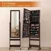 imageGiantex 2 LEDs Standing Jewelry Cabinet with Full Length Mirror Lockable Mirrored Jewelry Armoire with 2 Drawers 4 Adjustable Angles Jewelry Storage Organizer BrownBrown