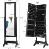 imageGiantex 2 LEDs Standing Jewelry Cabinet with Full Length Mirror Lockable Mirrored Jewelry Armoire with 2 Drawers 4 Adjustable Angles Jewelry Storage Organizer BrownBlack