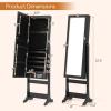imageGiantex 2 LEDs Standing Jewelry Cabinet with Full Length Mirror Lockable Mirrored Jewelry Armoire with 2 Drawers 4 Adjustable Angles Jewelry Storage Organizer BrownBlack