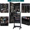 imageGiantex 2 LEDs Standing Jewelry Cabinet with Full Length Mirror Lockable Mirrored Jewelry Armoire with 2 Drawers 4 Adjustable Angles Jewelry Storage Organizer BrownBlack