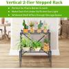 imageGiantex 2 Tier Stair Style Metal Plant Stand Flower Pot Display Holder with Widened Grid Rack Indoor Outdoor Multifunctional Storage Organizer Ladder Shelf for Garden Balcony Yard