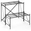 imageGiantex 2 Tier Stair Style Metal Plant Stand Flower Pot Display Holder with Widened Grid Rack Indoor Outdoor Multifunctional Storage Organizer Ladder Shelf for Garden Balcony Yard