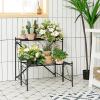 imageGiantex 2 Tier Stair Style Metal Plant Stand Flower Pot Display Holder with Widened Grid Rack Indoor Outdoor Multifunctional Storage Organizer Ladder Shelf for Garden Balcony Yard