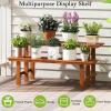 imageGiantex 2 Tier Wood Plant Stand Ladder Plant Shelf for Multiple Potted Plants with Teak Oil Finish Indoor ampamp Outdoor Flower Pot Holder Corner Display Rack for Balcony Living Room Garden