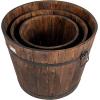 imageGiantex 3 Pieces Barrel Planter Wood Bucket Raised Beds for Plants Herbs Veggies Indoor Outdoor Decorative Planter Box with Drainage Holes 3 Sizes