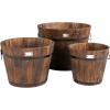 imageGiantex 3 Pieces Barrel Planter Wood Bucket Raised Beds for Plants Herbs Veggies Indoor Outdoor Decorative Planter Box with Drainage Holes 3 Sizes