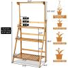 imageGiantex 3Tier Hanging Plant Stand Storage Shelf Folding Flower Pot Organizer Display Storage Rack Adjustable Hanger Rod Bamboo Planters Shelves Potted Holder for Patio Garden Balcony Bathroom