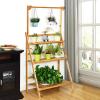 imageGiantex 3Tier Hanging Plant Stand Storage Shelf Folding Flower Pot Organizer Display Storage Rack Adjustable Hanger Rod Bamboo Planters Shelves Potted Holder for Patio Garden Balcony Bathroom