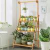 imageGiantex 3Tier Hanging Plant Stand Storage Shelf Folding Flower Pot Organizer Display Storage Rack Adjustable Hanger Rod Bamboo Planters Shelves Potted Holder for Patio Garden Balcony Bathroom