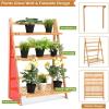 imageGiantex 3Tier Hanging Plant Stand Storage Shelf Folding Flower Pot Organizer Display Storage Rack Adjustable Hanger Rod Bamboo Planters Shelves Potted Holder for Patio Garden Balcony Bathroom