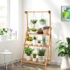 imageGiantex 3Tier Hanging Plant Stand Storage Shelf Folding Flower Pot Organizer Display Storage Rack Adjustable Hanger Rod Bamboo Planters Shelves Potted Holder for Patio Garden Balcony Bathroom