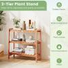 imageGiantex 3Tier Solid Wood Plant Stand Wooden Flower Pot Display Rack w Slatted Shelves Take Oil Finish Indoor Outdoor Storage Shelf for Patio Garden Balcony Home Living Room Farmhouse Bookshelf