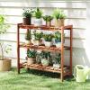 imageGiantex 3Tier Solid Wood Plant Stand Wooden Flower Pot Display Rack w Slatted Shelves Take Oil Finish Indoor Outdoor Storage Shelf for Patio Garden Balcony Home Living Room Farmhouse Bookshelf