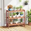 imageGiantex 3Tier Solid Wood Plant Stand Wooden Flower Pot Display Rack w Slatted Shelves Take Oil Finish Indoor Outdoor Storage Shelf for Patio Garden Balcony Home Living Room Farmhouse Bookshelf