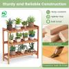 imageGiantex 3Tier Solid Wood Plant Stand Wooden Flower Pot Display Rack w Slatted Shelves Take Oil Finish Indoor Outdoor Storage Shelf for Patio Garden Balcony Home Living Room Farmhouse Bookshelf