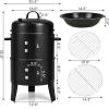 imageGiantex 3in1 Charcoal BBQ Smoker Outdoor Grill Cooker with Builtin Thermometer and 6 Hooks for Outdoor Backyard Cooking Grilling CampingBlack