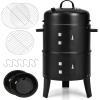 imageGiantex 3in1 Outdoor Smoker Grill Portable Charcoal BBQ Grill Builtin Thermometer and Air Vent 6 Hooks 2 Layers Vertical Steel Charcoal Smoker for Outdoor Cooking Camping