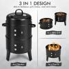imageGiantex 3in1 Outdoor Smoker Grill Portable Charcoal BBQ Grill Builtin Thermometer and Air Vent 6 Hooks 2 Layers Vertical Steel Charcoal Smoker for Outdoor Cooking Camping
