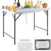 imageGiantex 4 FT Folding Ice Cooler Table for Parties with Drain No Assembly Ice Bin Table with Removable Matching Skit Portable Fill and Chill Table for Cooling Food Beverage Picnic BBQ TailgatingWhite