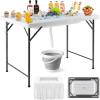 imageGiantex 4 FT Folding Ice Cooler Table for Parties with Drain No Assembly Ice Bin Table with Removable Matching Skit Portable Fill and Chill Table for Cooling Food Beverage Picnic BBQ TailgatingWhite