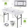 imageGiantex 4 FT Folding Ice Cooler Table for Parties with Drain No Assembly Ice Bin Table with Removable Matching Skit Portable Fill and Chill Table for Cooling Food Beverage Picnic BBQ TailgatingWhite