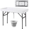 imageGiantex 4 FT Folding Ice Cooler Table for Parties with Drain No Assembly Ice Bin Table with Removable Matching Skit Portable Fill and Chill Table for Cooling Food Beverage Picnic BBQ TailgatingWhite