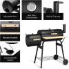 imageGiantex BBQ Charcoal Grill with Offset Smoker Thermometer and Adjustable Damper Meat Cooker Smoker for Backyard Family Gathering and Outdoor Picnic 2 Moveable Wheels 2 Shelves and Wooden Handles