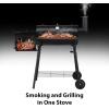 imageGiantex BBQ Charcoal Grill with Offset Smoker Thermometer and Adjustable Damper Meat Cooker Smoker for Backyard Family Gathering and Outdoor Picnic 2 Moveable Wheels 2 Shelves and Wooden Handles