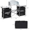 imageGiantex Camping Kitchen Station Folding Grill Table with 26 Tabletop 2 Side Tables Storage Organizer Detachable Windscreen Portable Camp Cook Outdoor Prep Station Backyard BBQ Picnic BlackBlack