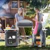 imageGiantex Camping Kitchen Station Folding Grill Table with 26 Tabletop 2 Side Tables Storage Organizer Detachable Windscreen Portable Camp Cook Outdoor Prep Station Backyard BBQ Picnic BlackGrey