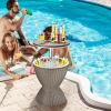 imageGiantex Cool Bar Table 8 Gallon Beer and Wine Cooler Rattan Style Outdoor Cocktail Patio Bar Tables Height Adjustable 3in1 Ice Cooler with Drainage Plug for Deck Pool Party BlackTaupe