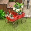 imageGiantex Decorative Garden Planter Small Wagon Cart with Metal Wheels Wood Raised Beds Plant Pot Stand for Backyard Garden Patio 245quotx135quotx24quot RedRed