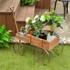 imageGiantex Decorative Garden Planter Small Wagon Cart with Metal Wheels Wood Raised Beds Plant Pot Stand for Backyard Garden Patio 245quotx135quotx24quot RedNatural