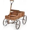 imageGiantex Decorative Garden Planter Small Wagon Cart with Metal Wheels Wood Raised Beds Plant Pot Stand for Backyard Garden Patio 245quotx135quotx24quot RedNatural