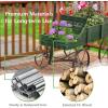imageGiantex Decorative Garden Planter Small Wagon Cart with Metal Wheels Wood Raised Beds Plant Pot Stand for Backyard Garden Patio 245quotx135quotx24quot RedGreen
