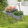 imageGiantex Decorative Garden Planter Small Wagon Cart with Metal Wheels Wood Raised Beds Plant Pot Stand for Backyard Garden Patio 245quotx135quotx24quot RedGray