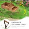 imageGiantex Decorative Garden Planter Small Wagon Cart with Metal Wheels Wood Raised Beds Plant Pot Stand for Backyard Garden Patio 245quotx135quotx24quot RedNatural