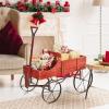 imageGiantex Decorative Garden Planter Small Wagon Cart with Metal Wheels Wood Raised Beds Plant Pot Stand for Backyard Garden Patio 245quotx135quotx24quot RedRed