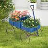 imageGiantex Decorative Garden Planter Small Wagon Cart with Metal Wheels Wood Raised Beds Plant Pot Stand for Backyard Garden Patio 245quotx135quotx24quot RedBlue
