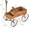 imageGiantex Decorative Garden Planter Small Wagon Cart with Metal Wheels Wood Raised Beds Plant Pot Stand for Backyard Garden Patio 245quotx135quotx24quot RedNatural