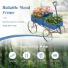 imageGiantex Decorative Garden Planter Small Wagon Cart with Metal Wheels Wood Raised Beds Plant Pot Stand for Backyard Garden Patio 245quotx135quotx24quot RedBlue