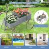 imageGiantex Decorative Garden Planter Small Wagon Cart with Metal Wheels Wood Raised Beds Plant Pot Stand for Backyard Garden Patio 245quotx135quotx24quot RedGray
