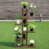 imageGiantex Flower Rack Wood Plant Stand 7 Wood Shelves 11 Pots Bonsai Display Shelf Indoor Outdoor Yard Garden Patio Balcony Living Room Multifunctional Storage Rack Bookshelf WHollowOut Rack